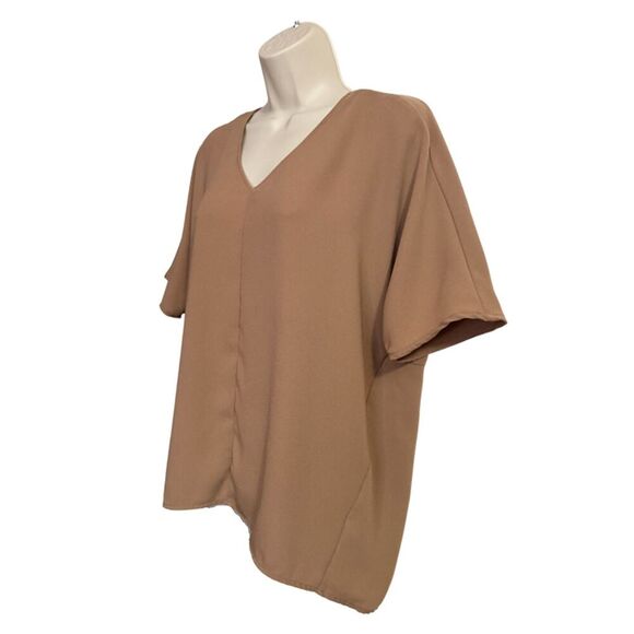 Worthington Brown High Low Short Sleeve Top Size MP - Picture 4 of 10